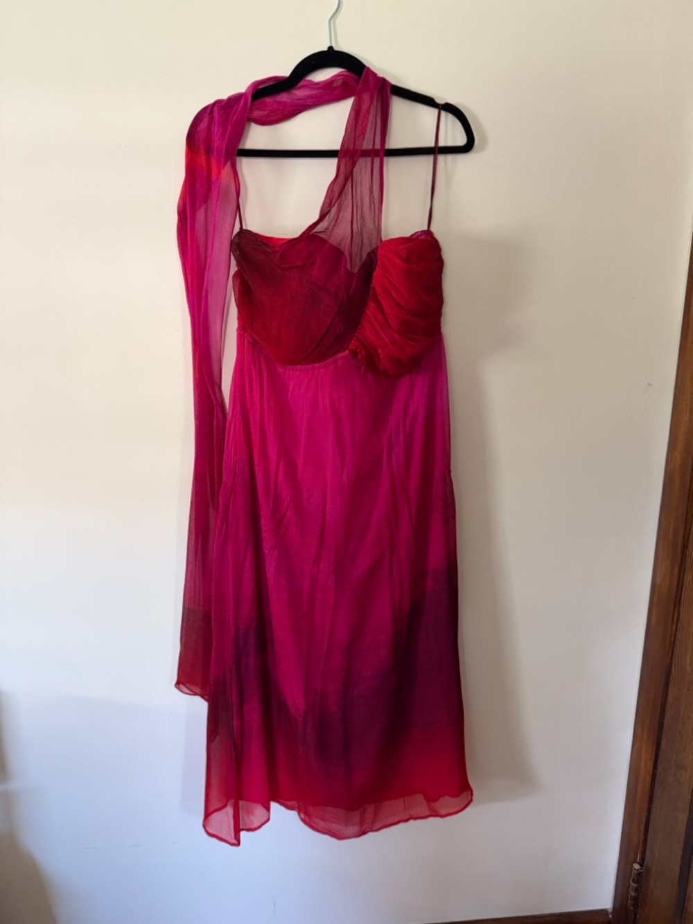 Plenty by Tracy Reese Fuchsia Ombre Strapless Chiffon Dress with Scarf